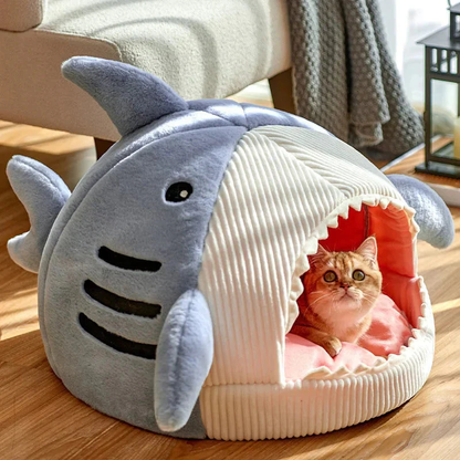 Plush Shark Pet Bed – Cozy Retreat for Cats and Small Dogs